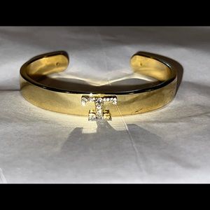 C Wonder Rhinestone “T” bracelet gold tone